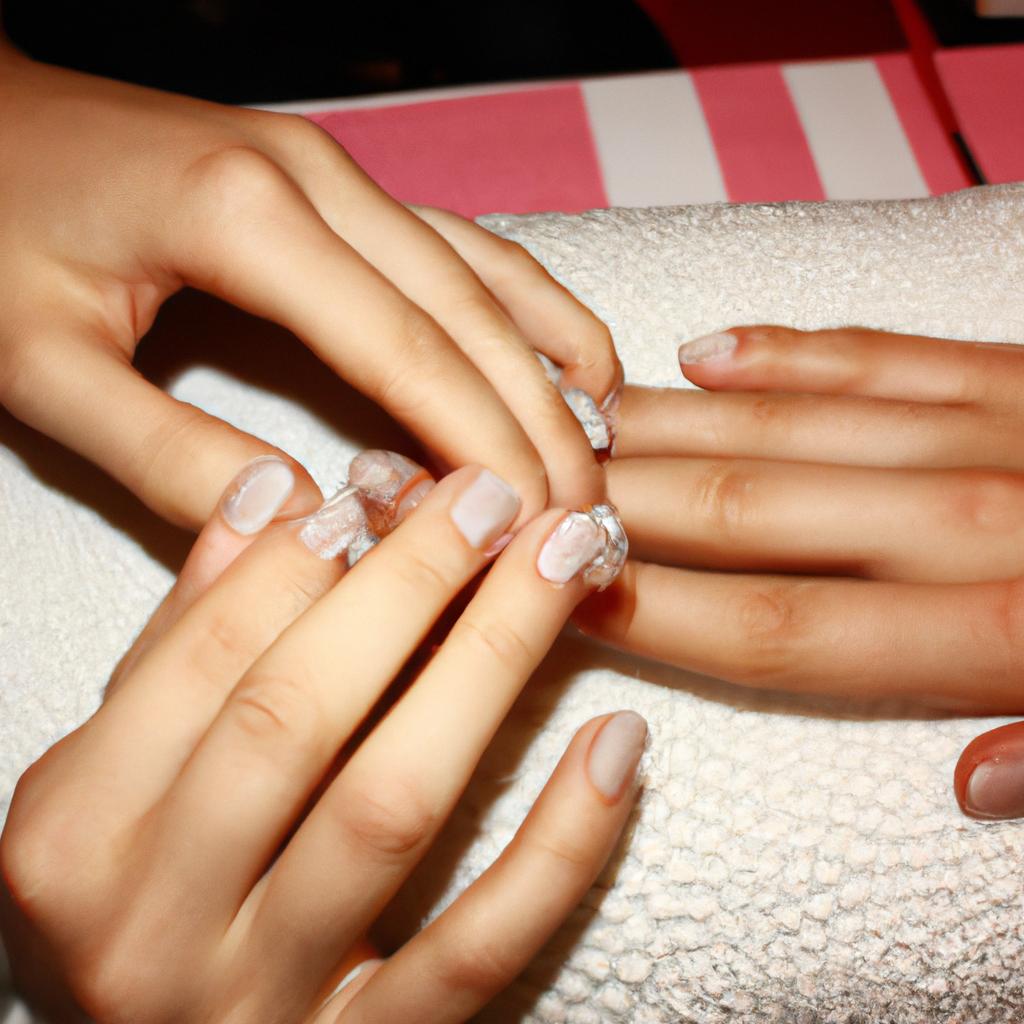 Person receiving spa manicure treatment