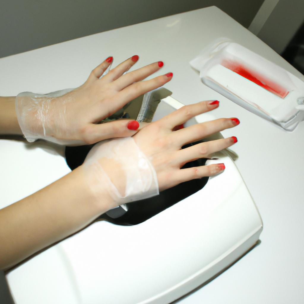 Person receiving paraffin hand treatment