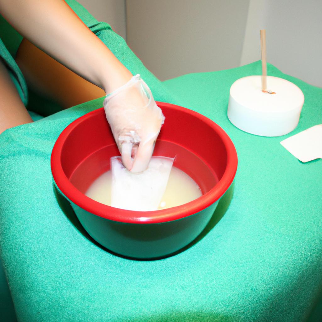Person receiving paraffin wax treatment